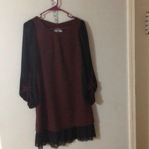 Burgundy Tunic Bow and Lace Detail